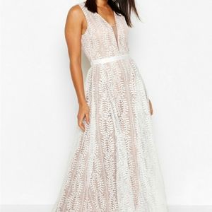 Boutique Lace Plunge Maxi Bridal Dress